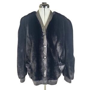 Vintage 1970-80s Adolph Shuman for I.Magnin Faux Fur Jacket Leather Trim Sz S/M